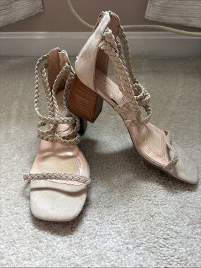 Joie Braided Strap Block Heel Sandals in Light Tan